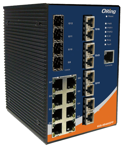 Industrial Man. 16-port 8*1000TX 4*100FX MM 4*SFP1000 Switch